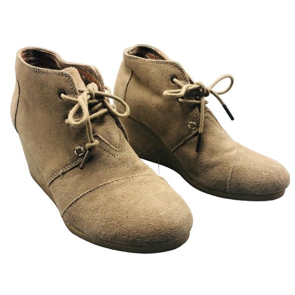 toms beige wedge heels, suede beige heels with matching shoelaces size 9 READ - Picture 1 of 10